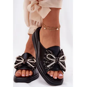 Dámské žabky Dámské Pantofle Na Klínu S Mašlí Černé Moonzella 38