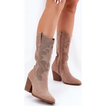 Dámská obuv Děrované Kozačky Kovbojské Na Podpatku Béžové S.Barski HY51-606 40