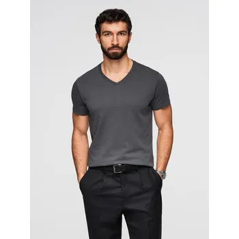 Pánské tričko Pánské klasické bavlněné tričko BASIC s výstřihem do V - grafitová V3 OM-TSBS-0237 - XXL