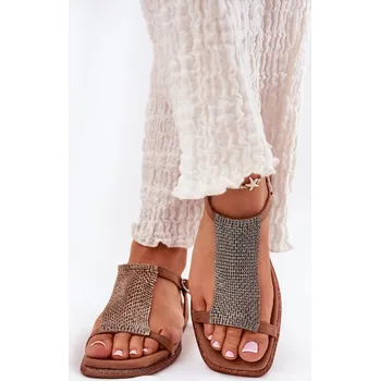 Dámské sandále Plné Elegantní Dámské Sandály S Krystaly Artiker 56C1365 Hnědé 41