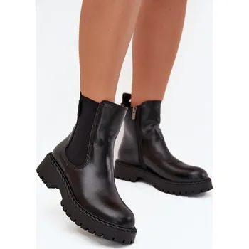 Dámská zimní obuv Kožené dámské botky s zipem Big Star OO274109 černé 37