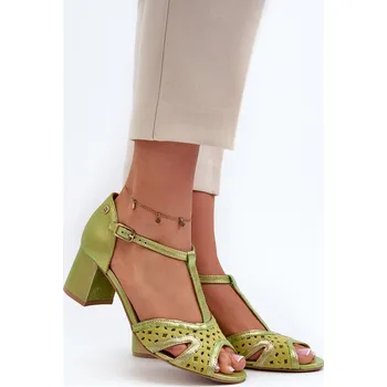 Dámské sandále Dámské kožené sandály na podpatku Maciejka 06551-09 limetkové 37