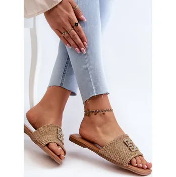 Dámské žabky Ploché Dámské Žabky S Pletením a Ozdobou Beige Omenna 38