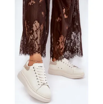 Dámské tenisky Kožené Dámské Tenisky Na Platformě Béžové GOE RR2N4004 38