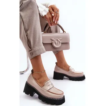 Dámské mokasíny Dámské kožené mokasíny D&A MR870-32 béžové 40