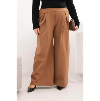 Dámské kalhoty Dámské kalhoty Plus Size s širokými nohavicemi a plisováním camelové UNI