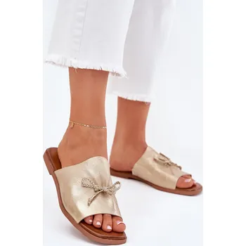 Dámská obuv Dámské sandály na plochém podpatku se zdobeným vázáním zlaté Norela 36