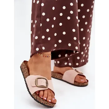 Dámské žabky Dámské pantofle s přezkou na korkové platformě růžové Zavira 38