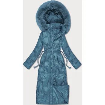 Dámská bunda Světle modrá dlouhá dámská prošívaná zimní bunda (T2-2221#-30) odstíny modré XXL (44)