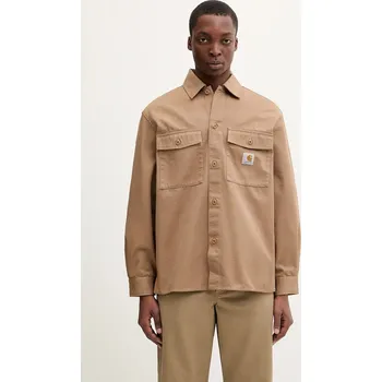 Pánská košile Bavlněná košile Carhartt WIP Kelly Shirt Jac pánská, hnědá barva, relaxed, s klasickým límcem, I036271.2FS02, XL, 82X