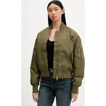 Bomber bunda Tommy Jeans zelená barva, přechodná, oversize, DW0DW22046 91X, vel. M