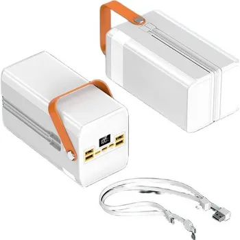 Powerbanka Powerbanka 120 000 mAh, 22.5W PD, 4 USB + 2 kabely, LED světla, bílá