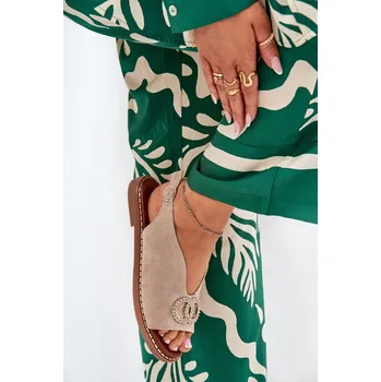 Dámské sandále Dámské Sandály S Dekorací Na Plochém Podpatku Eko Semišové Béžové Ralisses 36