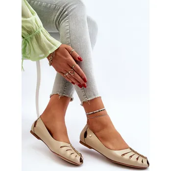 Dámské baleríny Zazoo 10009 Pohodlné Dámské Kožené Baletky Beige 37