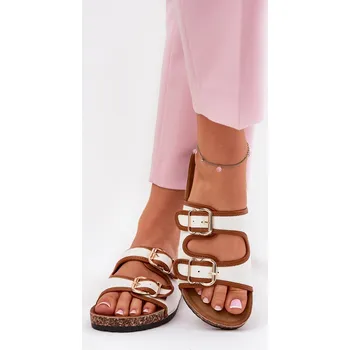 Dámské žabky Dámské Plátěné Pantofle Na Korkové Platformě S Přezkami Bílé Osoffe 40