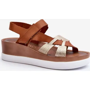 Dámské sandále Zazoo 40397 Dámské Kožené Sandály na Platformě Hnědé 39