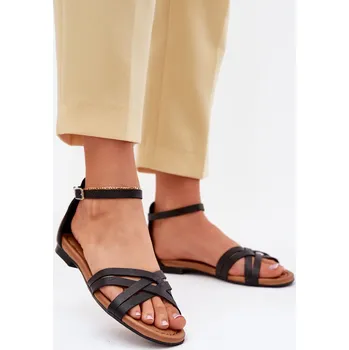 Dámské sandále Dámské Kožené Sandály Na Plochém Podpatku Maciejka 07029-01 Černé 38