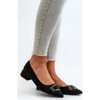 Dámské lodičky Lodě Boty Na Nízkém Podpatku S Ozdobou Eko Semišové S.Barski KV27-034 Černé 37
