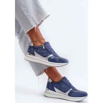 Dámské tenisky Dámské tenisky na platformě s ažurovým vzorem a flitrem INBLU IN000372 Modré 40