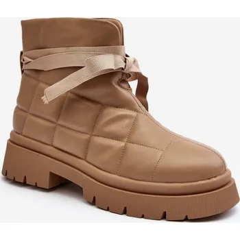 Dámská zimní obuv Dámské kotníčkové boty se šitím a šněrováním khaki Bizzanti 37