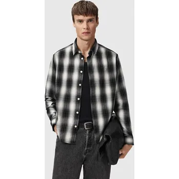 Pánská košile Bavlněná košile AllSaints pánská, černá barva, regular, s klasickým límcem, M070SD 99X, vel. XL