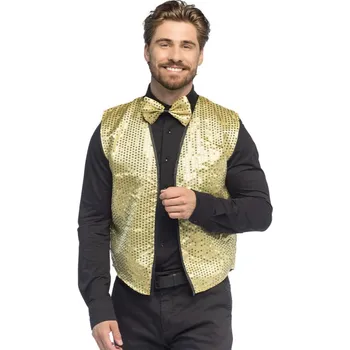 Karnevalový kostým Zlatá flitrová sada (vesta L/XL a motýlek)