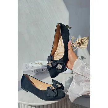 Dámské baleríny Dámské ekosuede baleríny s mašlí a broží, černé Satris 38