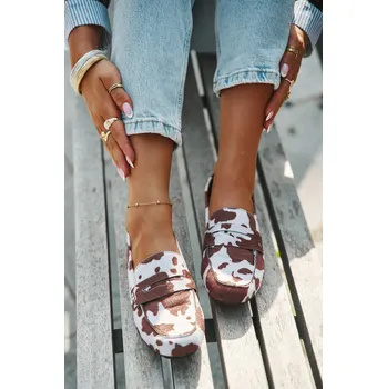 Dámské mokasíny Loafersy Mokasyny Dámské Ploché V Látách Hnědo-Bílé Soreline 37