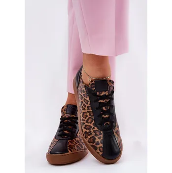 Dámské tenisky Dámské Kožené Sportovní Boty S Leopardím Vzorem Laura 2935 Hnědé 40