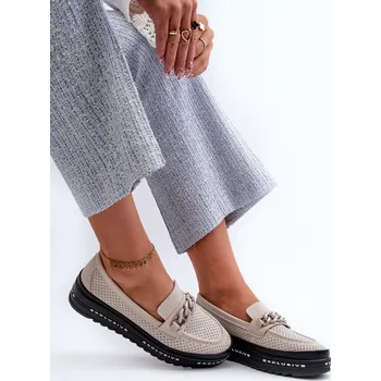 Dámské mokasíny Dámské kožené mokasíny na platformě s řetízkem S.Barski LR618 béžové 38