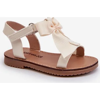 Dívčí oblečení Lakované dětské sandálky s mašlí na suchý zip světle béžové Joratia 23