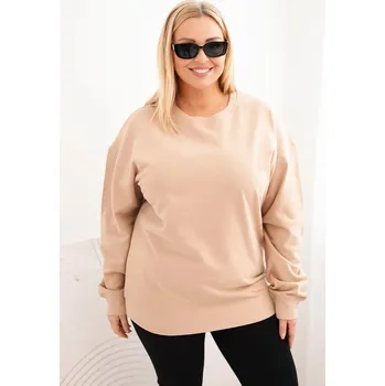 Dámská mikina Dámská mikina Plus Size bavlněná basic s kulatým výstřihem bežová 2XL