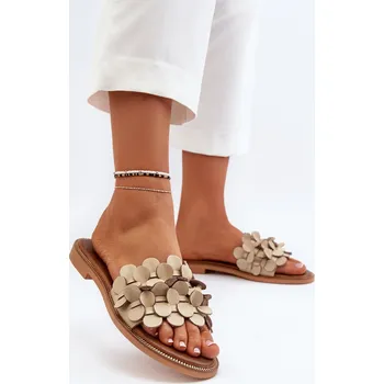 Dámské žabky Zazoo 40381 Dámské Kožené Žabky Na Ploché Podrážce Beige 41