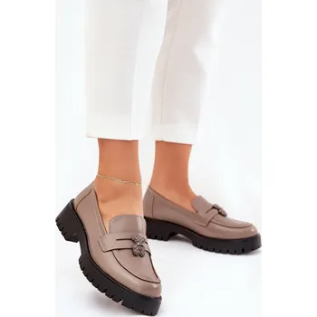 Dámské mokasíny Kožené Dámské Mokasíny S Připínkou Medvěd Vinceza 18109 Béžové 38