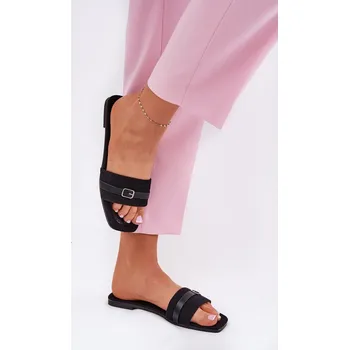 Dámské žabky Ploché Dámské Pantofle S Páskem A Přezkou Černé Zilina 41