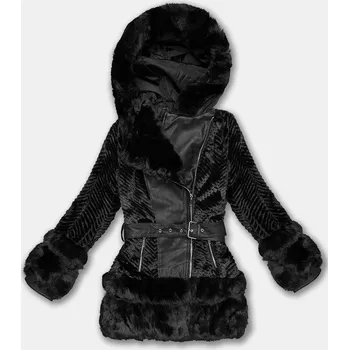 Černá kožešinová dámská bunda s prvky z eko kůže J Style (11Z8072) odstíny černé XL (42)