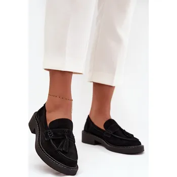 Dámské mokasíny Dámské semišové mokasyny s třásněmi D&A TW107 černé 38