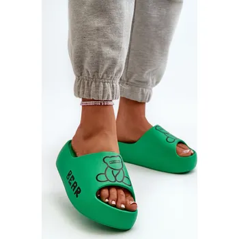 Dámské žabky Dámské pěnové žabky na masivní podrážce s medvídkem Zelené Lamira 36/37