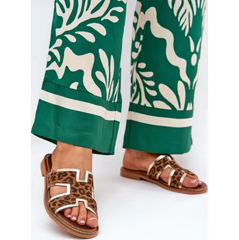 Dámské žabky Kožené Ploché Klapky S Pantherou Zazoo 40383 Hnědé 39