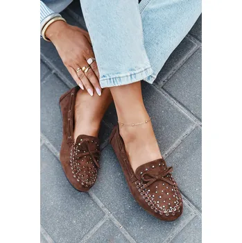 Dámské mokasíny Zdobené dámské mokasíny z eko semiše hnědé Prissine 37