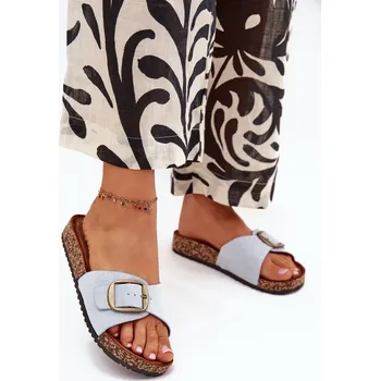 Dámské žabky Dámské Pantofle S Přezkou Na Korkové Platformě Modré Zavira 37