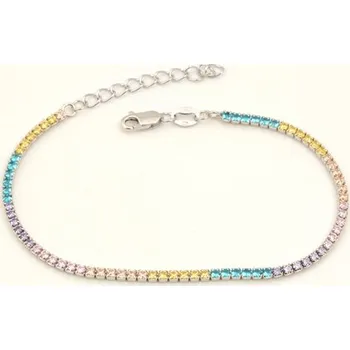 Náramek Dámský stříbrný štrasový náramek s barevnými zirkony 16-19 cm 81398BF