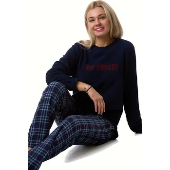 Dámské oblečení Dámské hřejivé pyžamo modro-šedě-vínové káro HIT SNOOZE 1Z1462 modrá xl