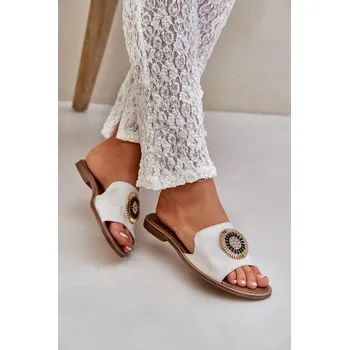 Dámské žabky Kožené Pantofle S Dekorací Na Plochém Podpatku Zlato Ošoupané Lewski 3047/O 42