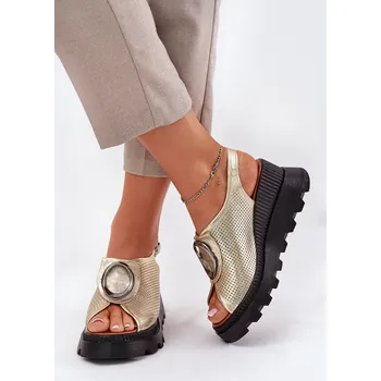 Dámské sandále Kožené Dámské Sandály Na Klínu S Ozdobou Artiker 56C0109 Zlaté 40