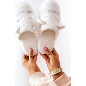 Dámské polobotky Lesklé kočičí pantofle Ears bílé Kaisy 37