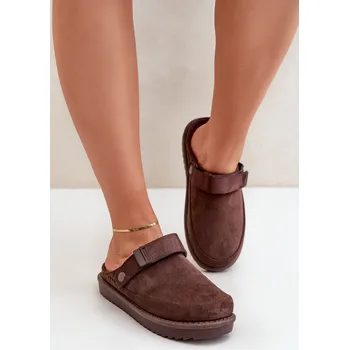 Dámské žabky Zateplené dámské pantofle na platformě čokoládové Neliel 36