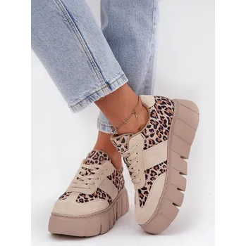 Dámské tenisky Semišové zateplené dámské tenisky na masivní platformě Vinceza 66841 Leopardo béžové 39