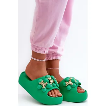 Dámské žabky Dámské Pěnové Pantofle S Ozdobami Na Hrubé Podrážce Zelené Bremavia 36/37