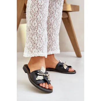 Dámské žabky Pantofle S Dekorací Přírodní Kůže Zazoo 3574/Z Černé 36